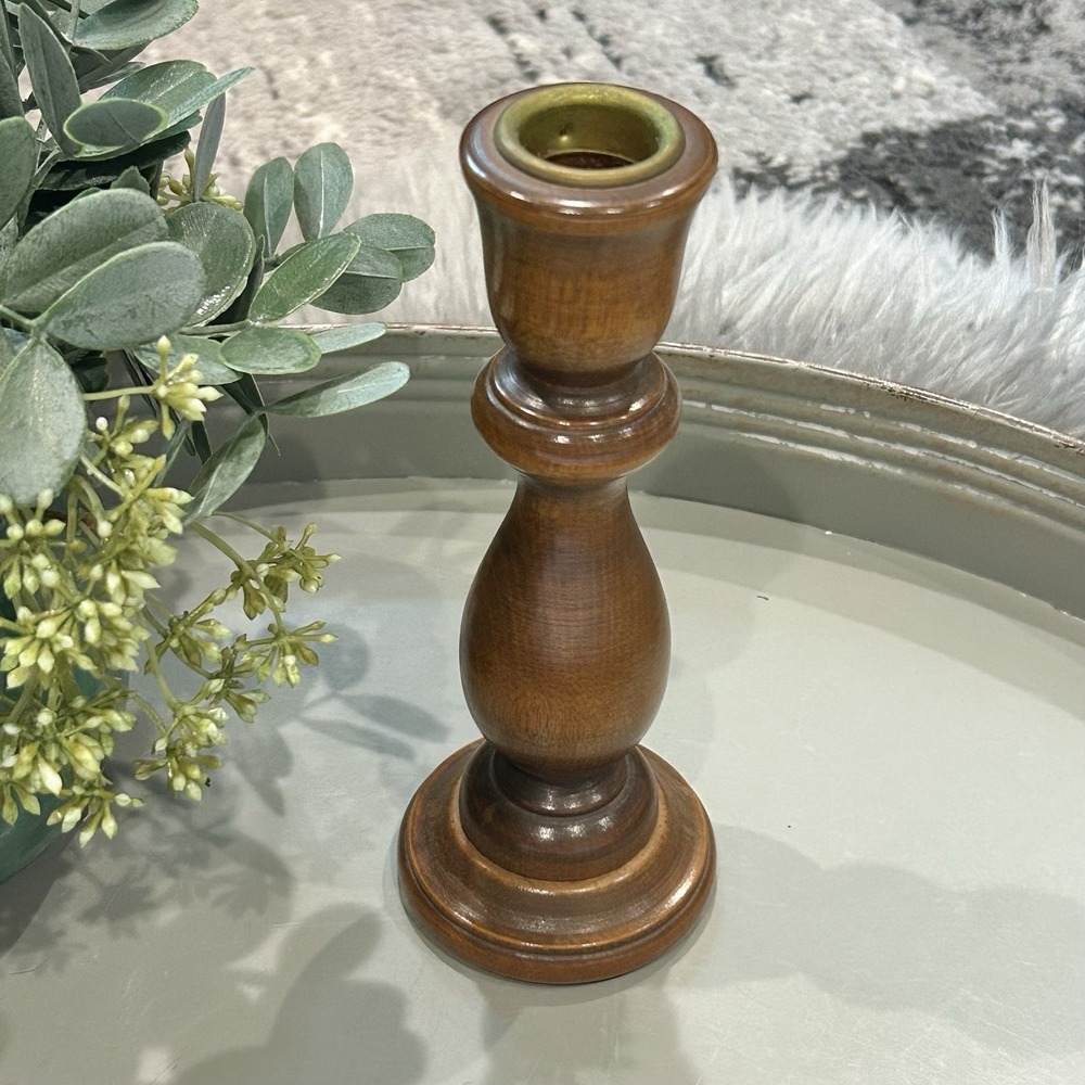 Vintage Wooden Candlestick Holder Colonial Simple Primitive
